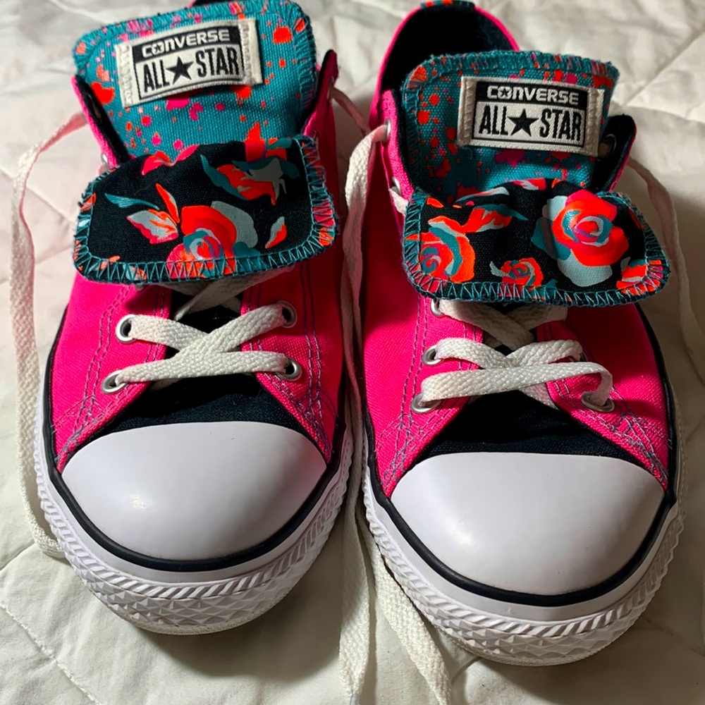 JUNIOR Size 6 Pink Neon Colored CONVERSE Dual Tongue Sneakers